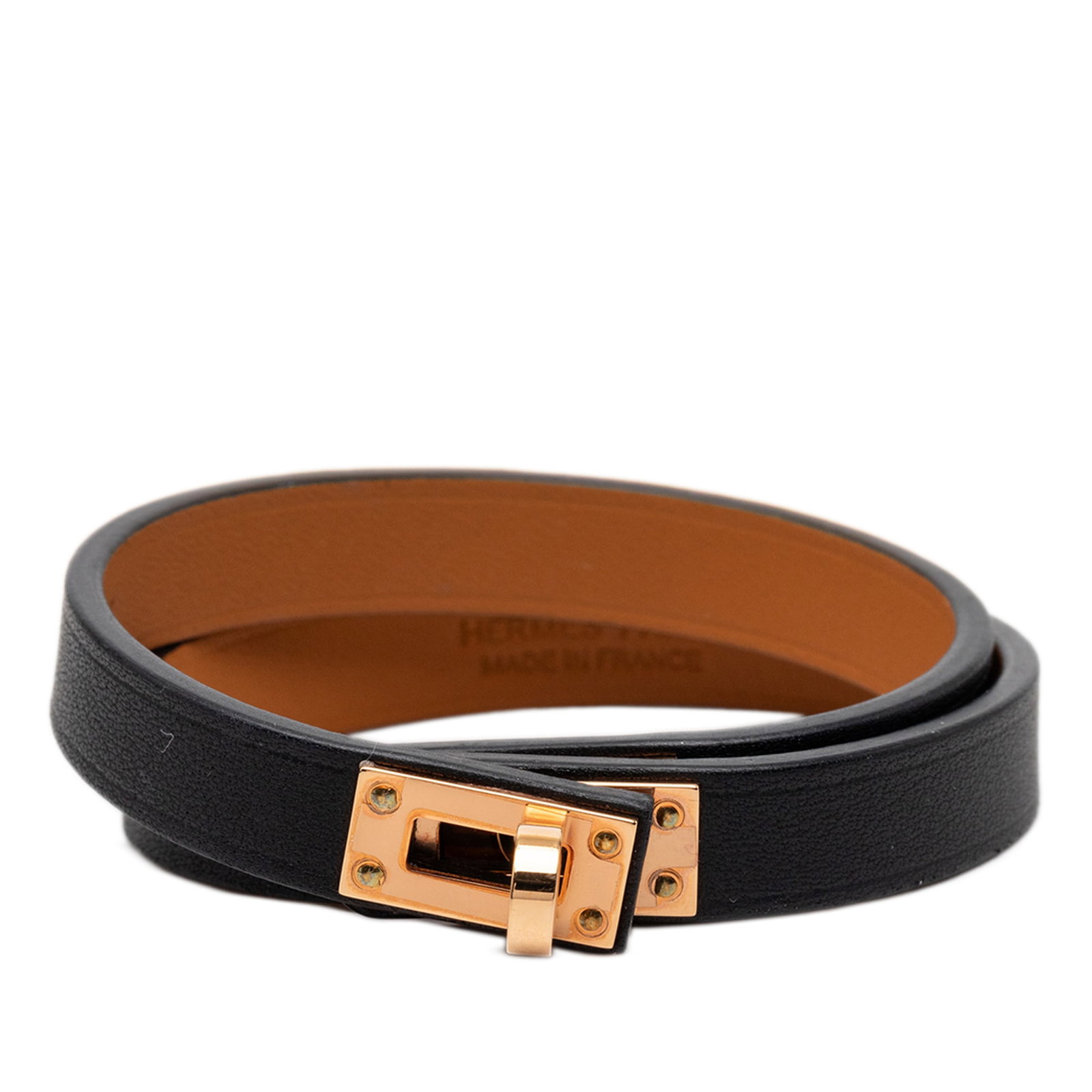 Hermes Kelly Double Tour Swift Leather Bracelet Gold Plated Hardware (1 of 7)