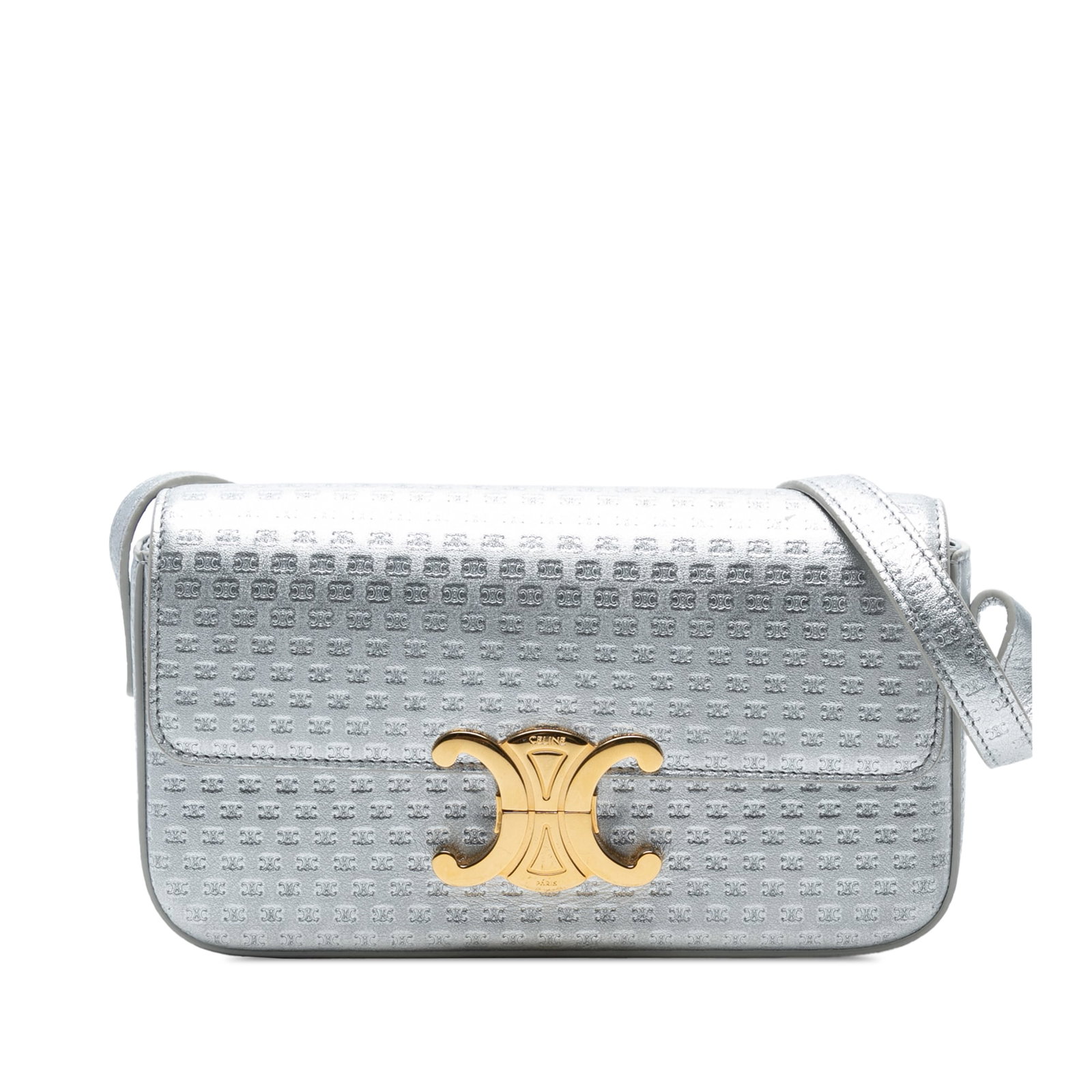 Celine Triomphe Laminated Calfskin Claude Shoulder Bag Silver (1 of 7)
