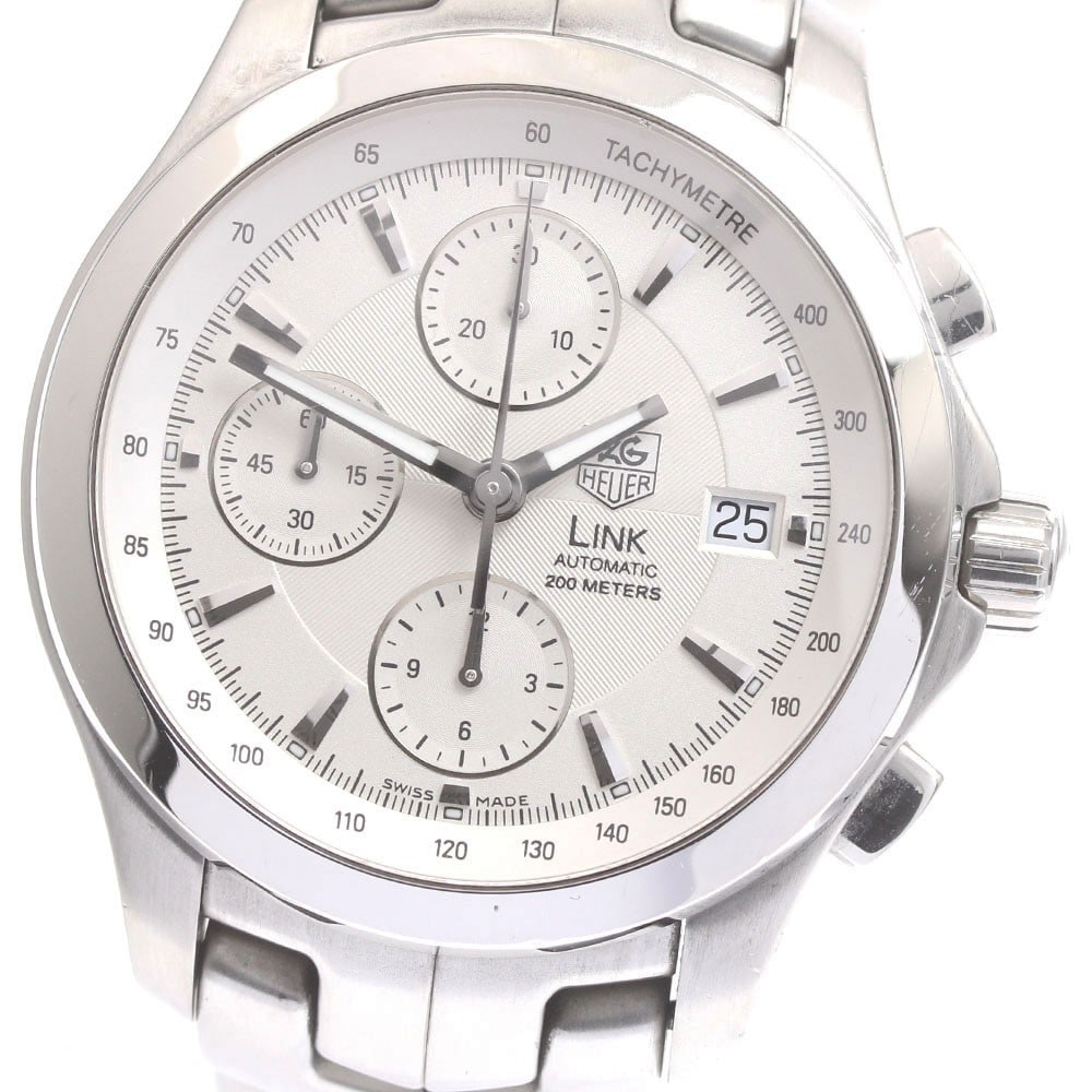 TAG Heuer Link CJF2111 Automatic Chronograph Men's Wristwatch: TAG Heuer Link CJF2111 Automatic Chronograph Men's Wristwatch This TAG Heuer Link Chronograph Automatic men's wristwatch features a stainless steel case and bracelet, complemented by a silver dial. Th