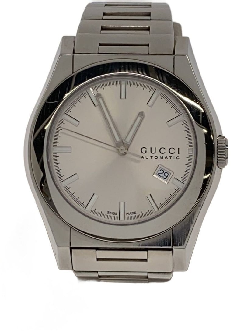 Gucci Pantheon Swiss Automatic Men's Wristwatch White Dial: Gucci Pantheon Swiss Automatic Men's Wristwatch White Dial This GUCCI Pantheon Automatic 115.2 men's wristwatch features a classic white dial and is crafted in Switzerland. The watch is pre-owned and 