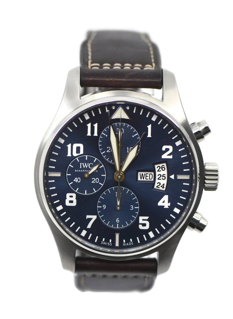 IWC Pilot IW377706 Blue Dial Automatic Chronograph Stainless Steel 43mm Watch: IWC Pilot IW377706 Blue Dial Automatic Chronograph Stainless Steel 43mm Watch This IWC Pilot Chronograph wristwatch, reference IW377706, features a 43mm stainless steel case with a striking blue dial 