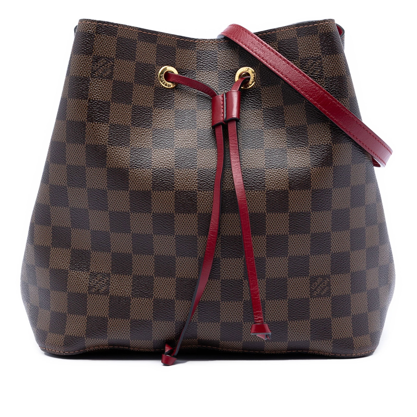Louis Vuitton Neonoe MM Bucket Bag in Damier Ebene Canvas: Louis Vuitton Neonoe MM Bucket Bag in Damier Ebene Canvas The Louis Vuitton Damier Ebene Neonoe MM is a brown shoulder bag crafted from Damier Ebene canvas with a detachable flat leather strap. It fea