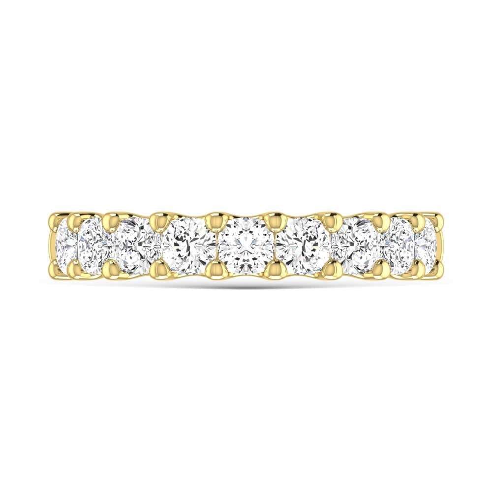 14K Yellow Gold 1 3/4 Ct.Tw. Cushion Shape Diamond Wedding Band: 14K Yellow Gold 1 3/4 Ct.Tw. Cushion Shape Diamond Wedding Band 14k Yellow Gold Stone Color: G-h Stone Clarity: Si Each ring is presented in standard size 6.5. Complimentary resizing is available betw