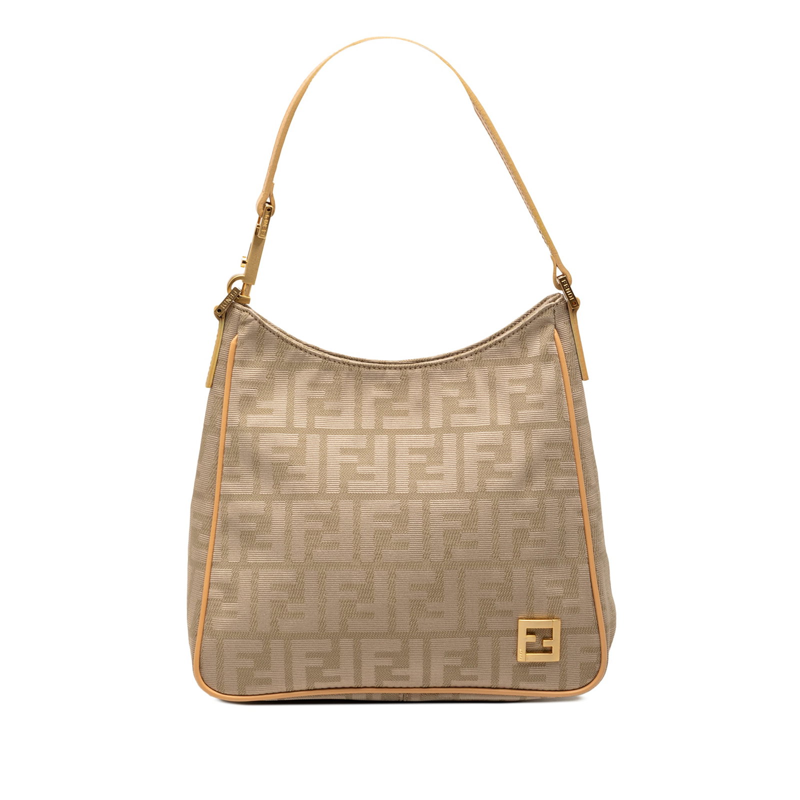 Fendi Zucca Brown Canvas Leather Trim Shoulder Bag: Fendi Zucca Brown Canvas Leather Trim Shoulder Bag This Fendi Zucca Canvas Shoulder Bag is crafted in Italy and features a brown canvas body with leather trim. It is designed with a flat leather strap