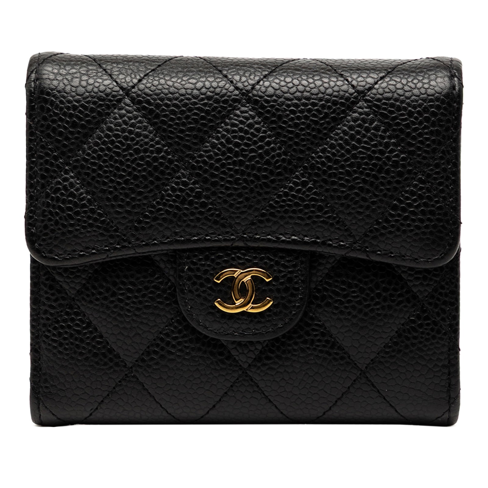 Chanel Black Caviar Leather Quilted Trifold Wallet with CC Snap Closure (1 of 9)