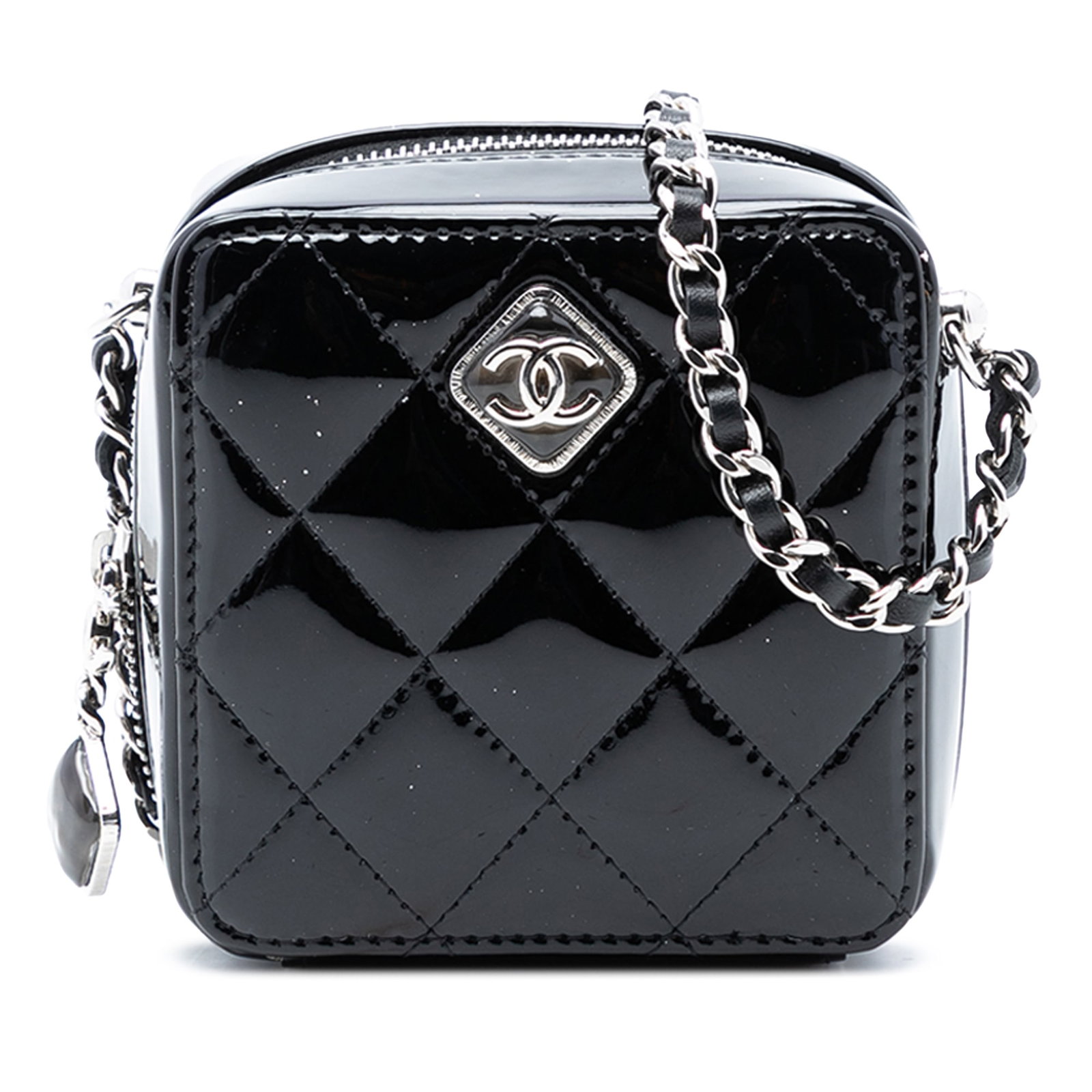 Chanel Black Quilted Patent Leather CC Resin Chain Crossbody Clutch (1 of 8)