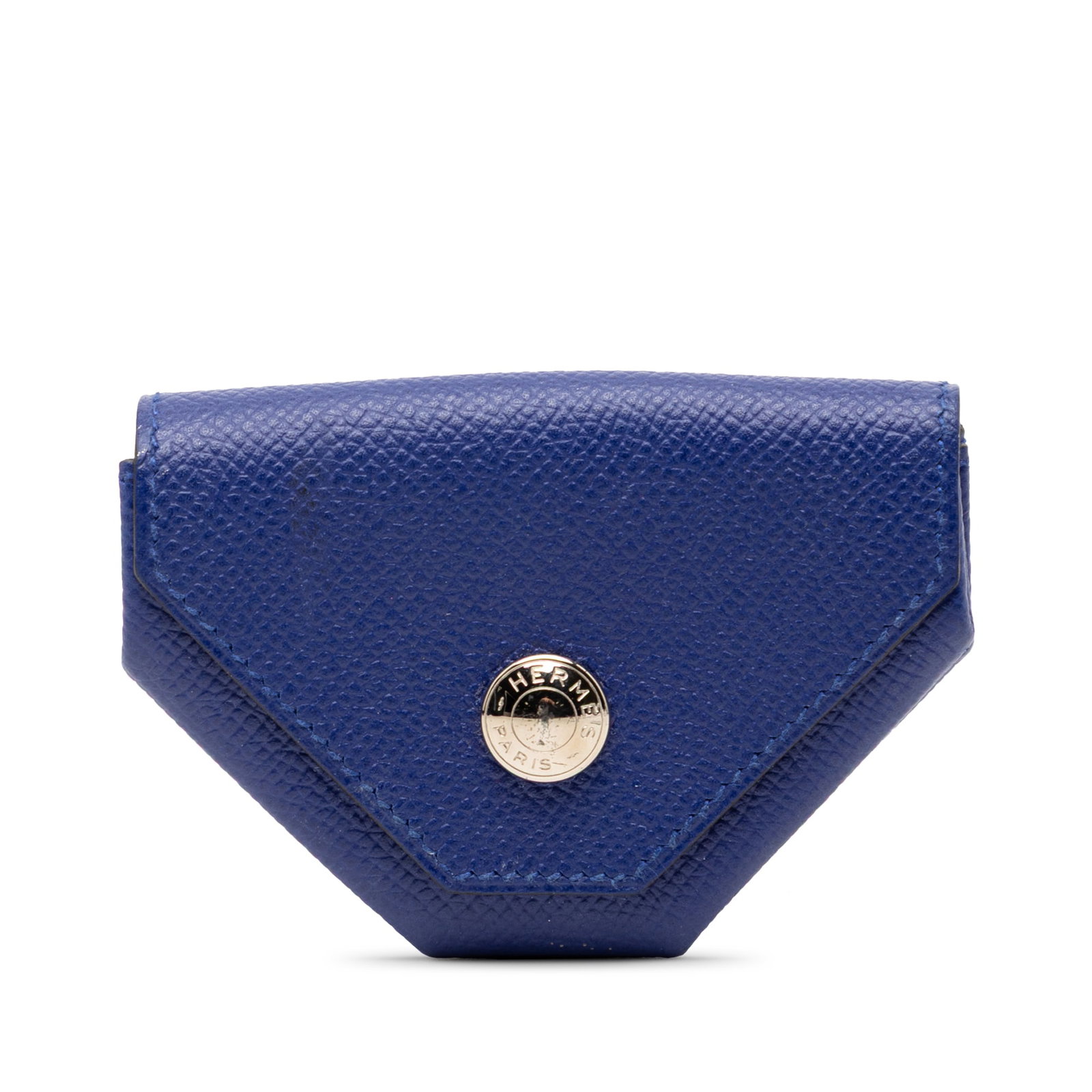 Hermes Bleu Royal Epsom leather coin pouch: Hermes Bleu Royal Epsom leather coin pouch This Hermes Epsom Le 24 Coin Purse features a Bleu Royal Epsom leather exterior with a front flap closure. The coin pouch is crafted in France and offers a c
