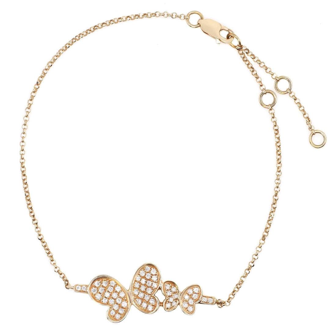 Rachel Koen 18k Rose Gold Butterfly Bracelet with 0.36ct Diamonds: Rachel Koen 18k Rose Gold Butterfly Bracelet with 0.36ct Diamonds Introducing the exquisite Simple Diamond Butterfly Chain Bracelet by Rachel Koen, crafted in luxurious 18k rose gold. This enchanting 