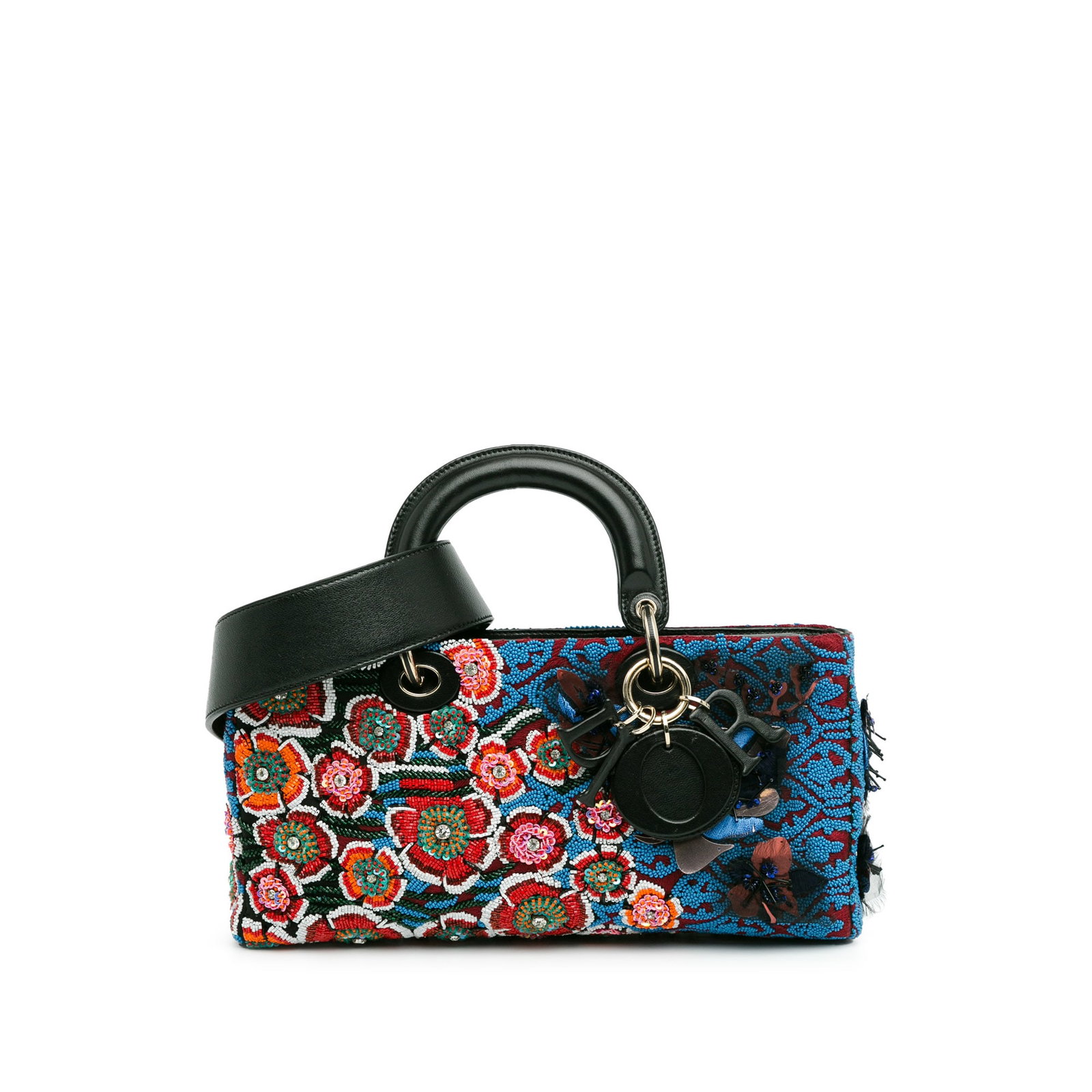 Dior Medium Beaded Ribbon Floral Lady D Joy Blue Leather Bag (1 of 8)