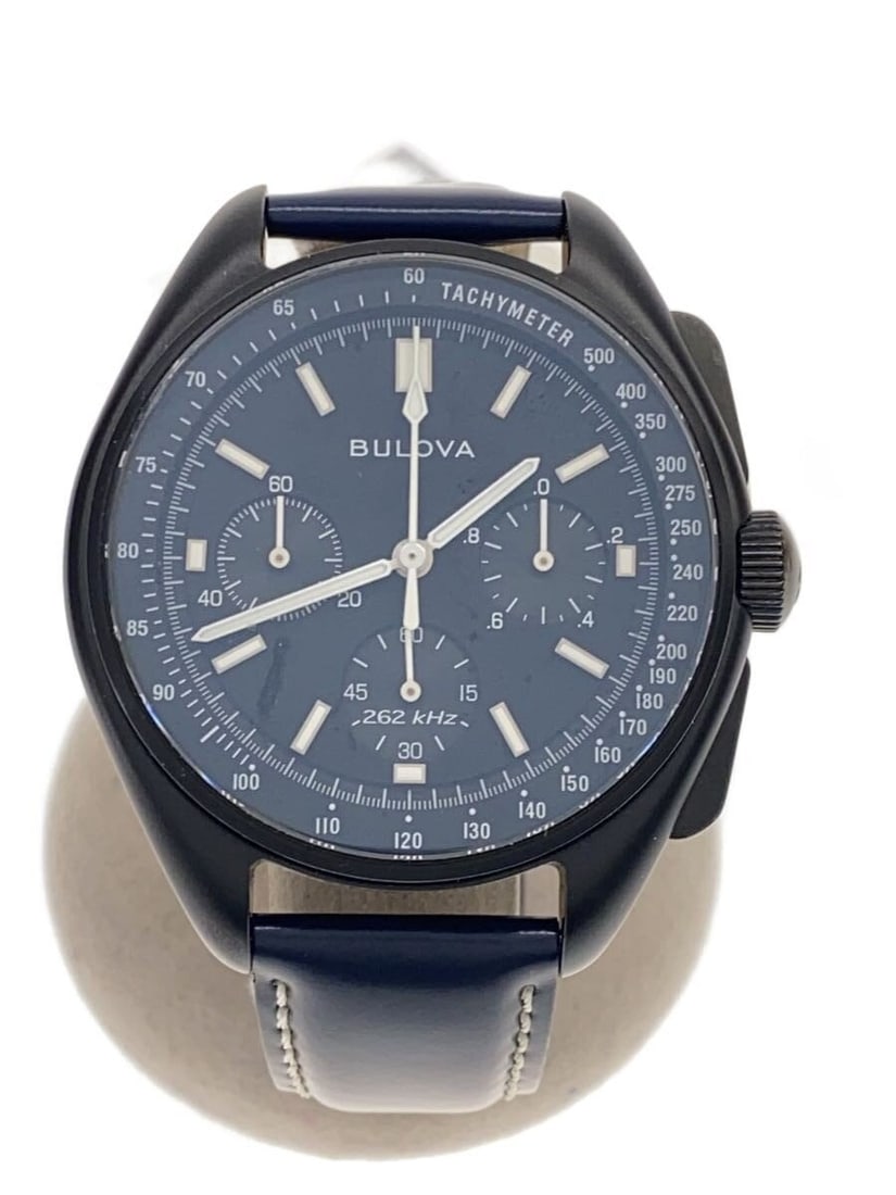 Bulova Lunar Pilot black men's chronograph wristwatch: Bulova Lunar Pilot black men's chronograph wristwatch This is a pre-owned BULOVA Archives Series Lunar Pilot Chronograph 98A186 men's wristwatch. The watch features a black case and dial, and shows so