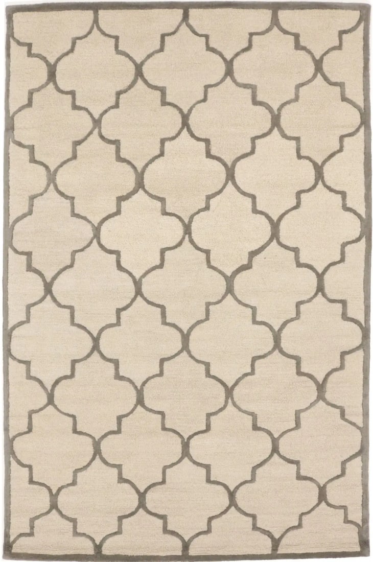 5x8 Wool Area Rug Cream and Brown Modern Trellis Pattern Hand-Tufted (1 of 16)