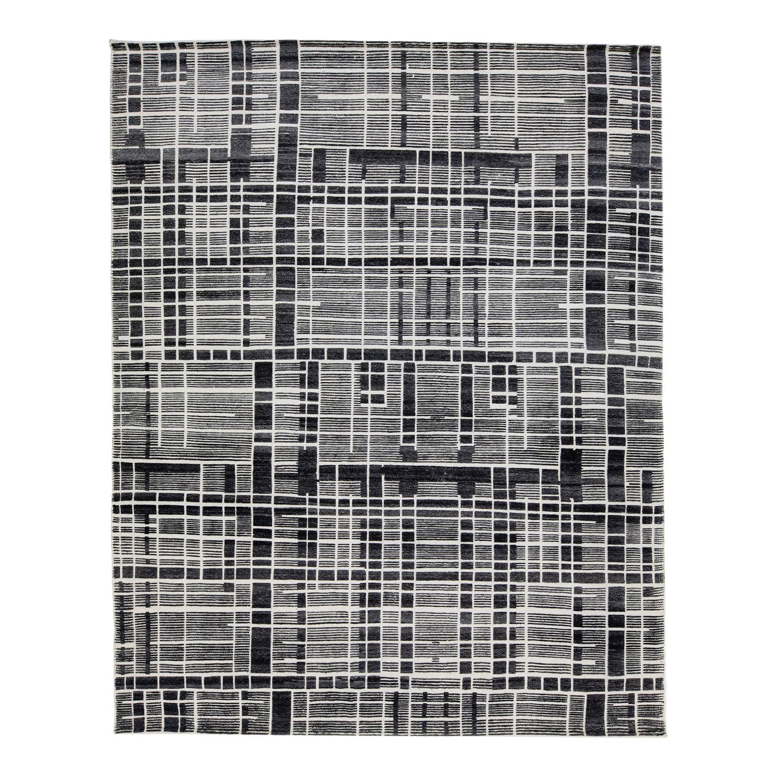 Handmade Moroccan Style Modern Abstract Wool Rug 8' x 10' Gray (1 of 7)