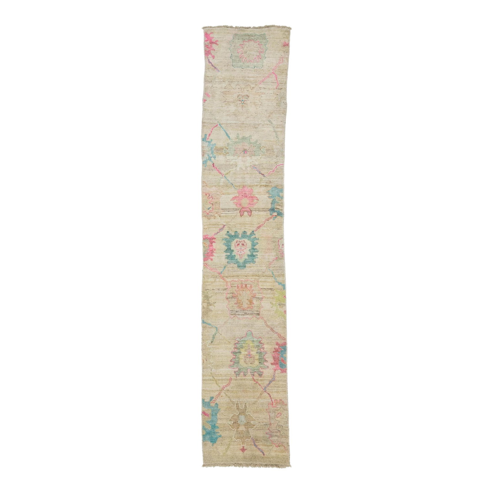 Beige Modern Turkish Oushak Hand-Knotted Wool Runner 2'10 x 14'8 (1 of 10)
