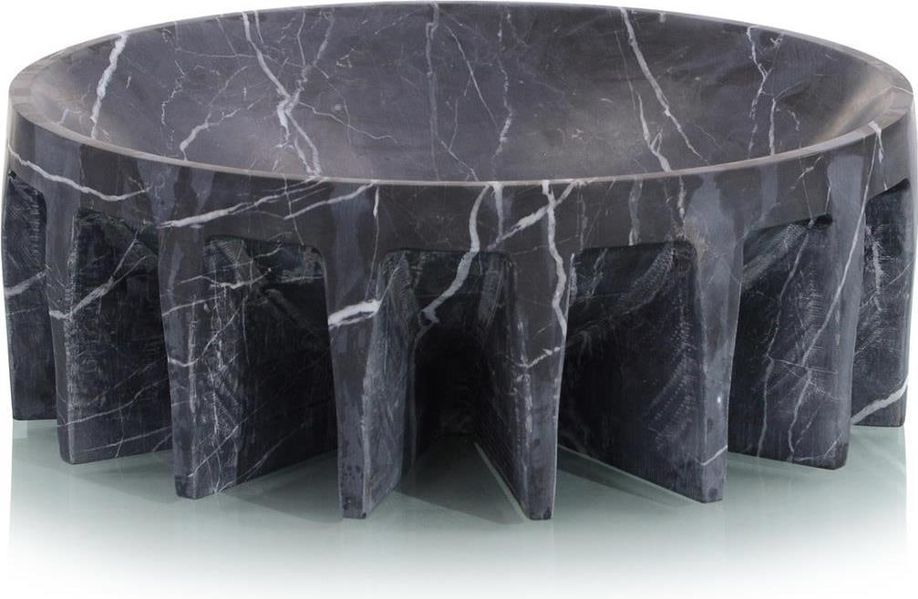 John-Richard Hand-Carved Black Marble Decorative Bowl 5x1x13.5: John-Richard Hand-Carved Black Marble Decorative Bowl 5x1x13.5 This exquisite Black Marble Decorative Bowl is hand-carved, showcasing a unique scalloped base that adds elegance to any space. With a sl
