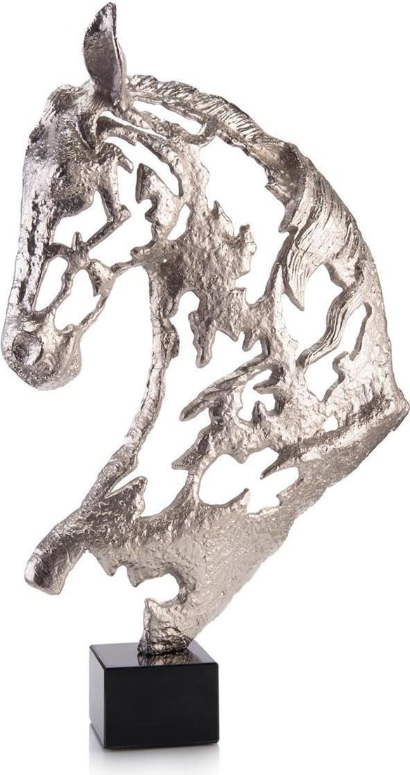 John-Richard Equestrian Polished Nickel Horse's Head Sculpture 38H 25W 7D: John-Richard Equestrian Polished Nickel Horse's Head Sculpture 38H 25W 7D This striking horse's head sculpture by John-Richard is crafted from polished nickel and features a solid marble nickel base, 