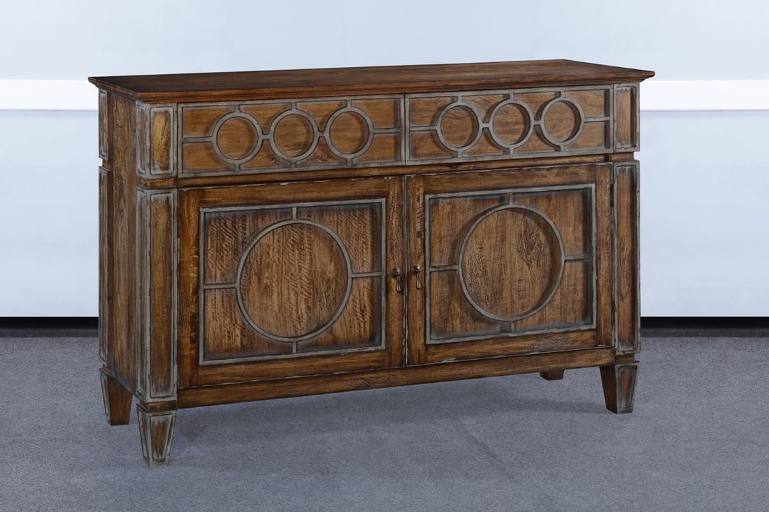 San Maria Rustic Pecan Solid Wood Sideboard 60 French Style: San Maria Rustic Pecan Solid Wood Sideboard 60 French Style Enhance your dining space with the Rustic Pecan San Maria Sideboard. This elegantly designed sideboard features a charming French style, bea