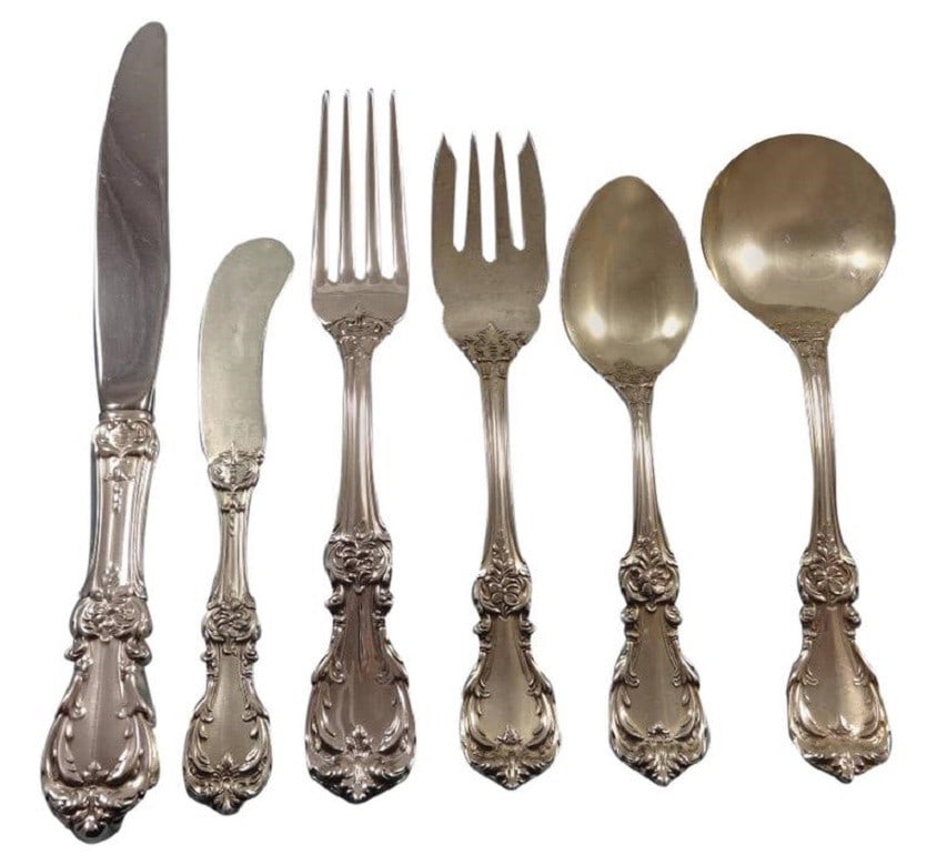 74 Piece Reed & Barton Burgundy Sterling Silver Flatware Set (1 of 7)