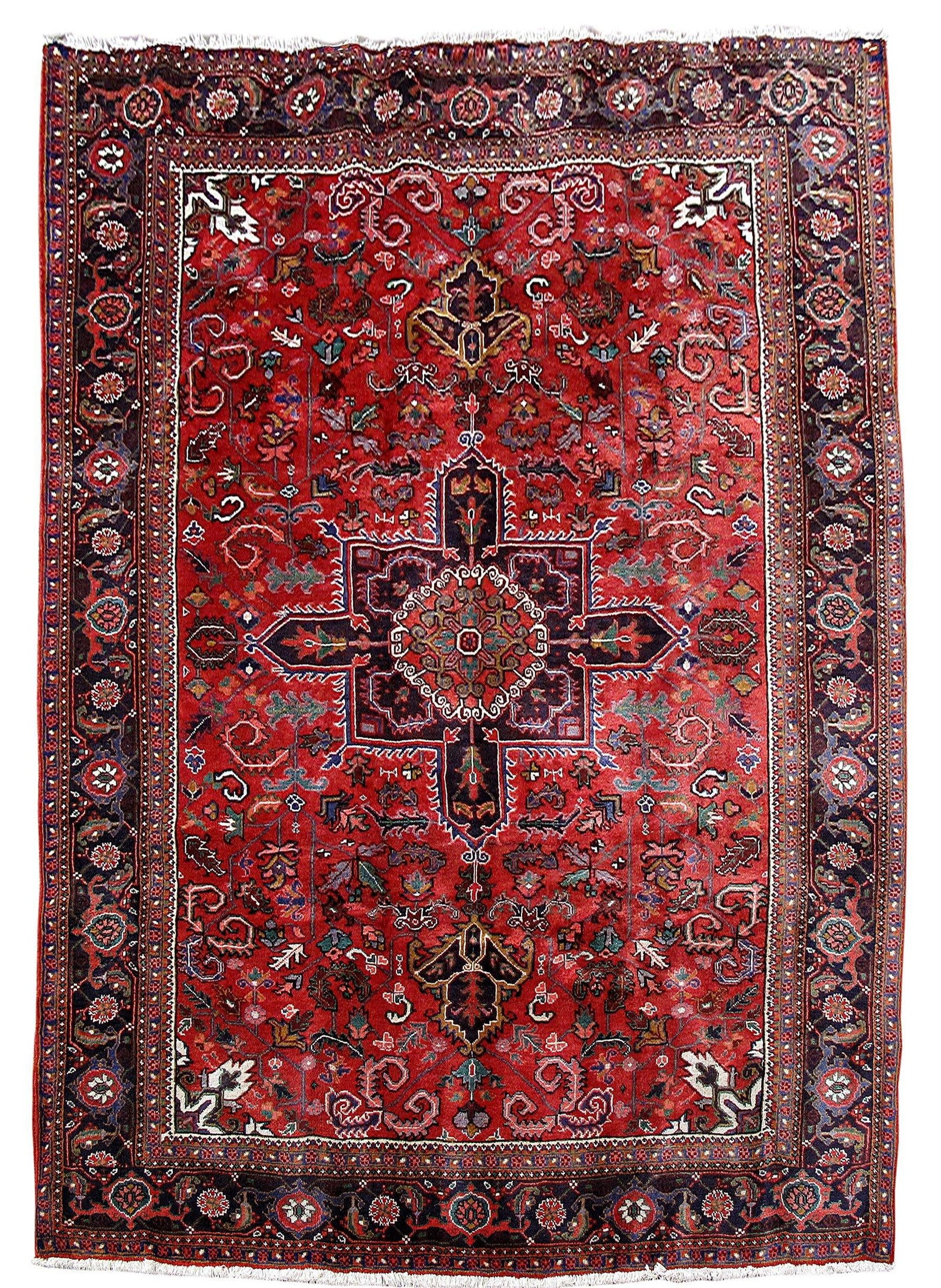Handwoven 7.7 x 11.3 Persian Heriz Rug in Vibrant Colors: Handwoven 7.7 x 11.3 Persian Heriz Rug in Vibrant Colors Free continental US Shipping Enhance your space with this exquisite 7.7 x 11.3 Traditional Persian Heriz Rug, meticulously handcrafted by skill