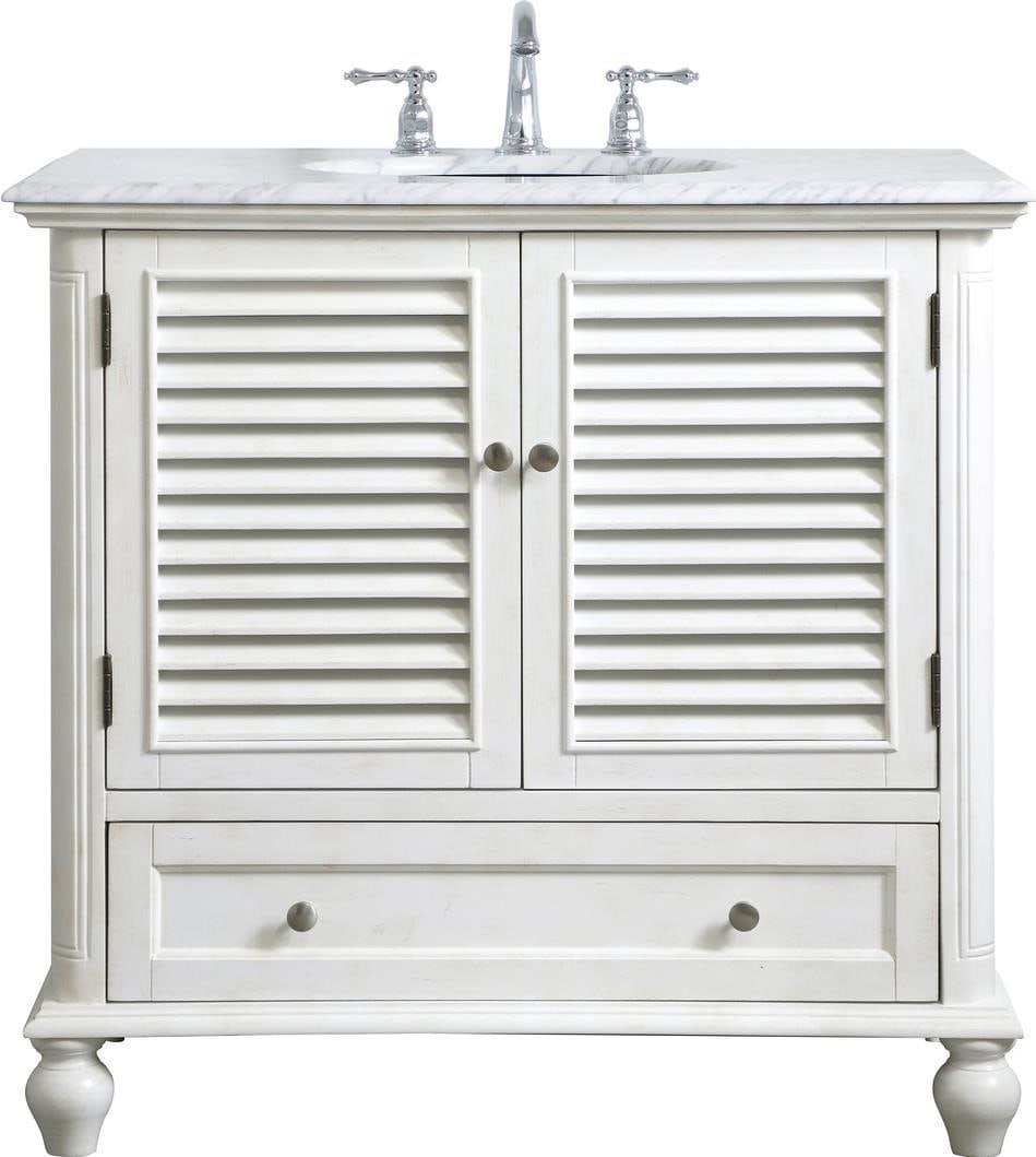 36 Coastal Bathroom Vanity White Brushed Nickel Elegant Lighting: 36 Coastal Bathroom Vanity White Brushed Nickel Elegant Lighting Transform your bathroom with this stunning 36" Coastal Bathroom Vanity, designed in an elegant antique style. This versatile vanity