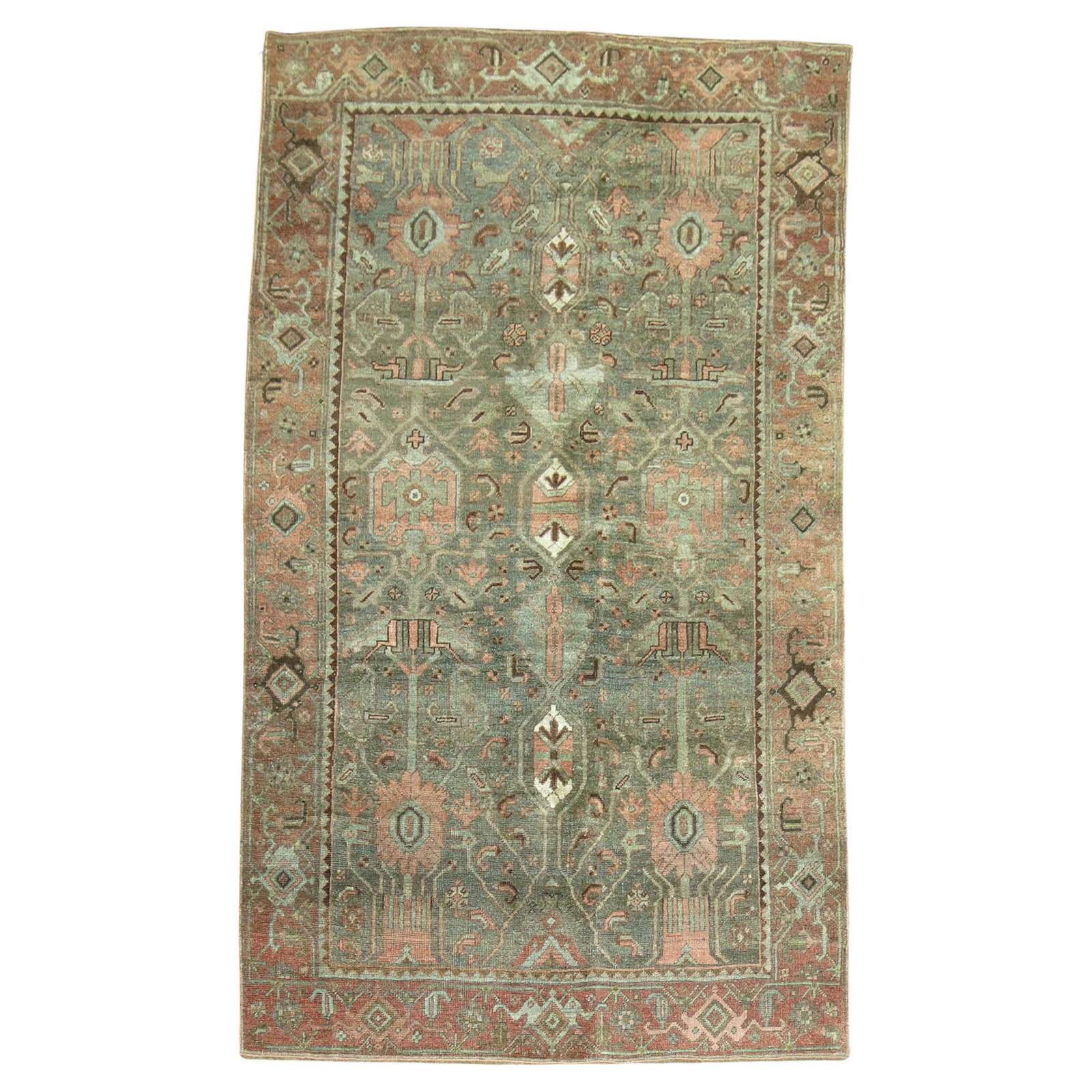 Vintage Green Persian Tribal Bidjar Hand-Knotted Wool Rug (1 of 9)
