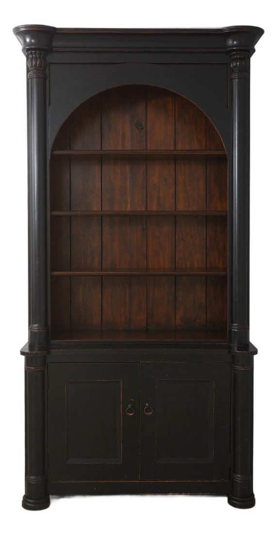 Arched Wood Bookcase Black Finish Natural Top 58w x 25.5d x 107.5h (1 of 10)