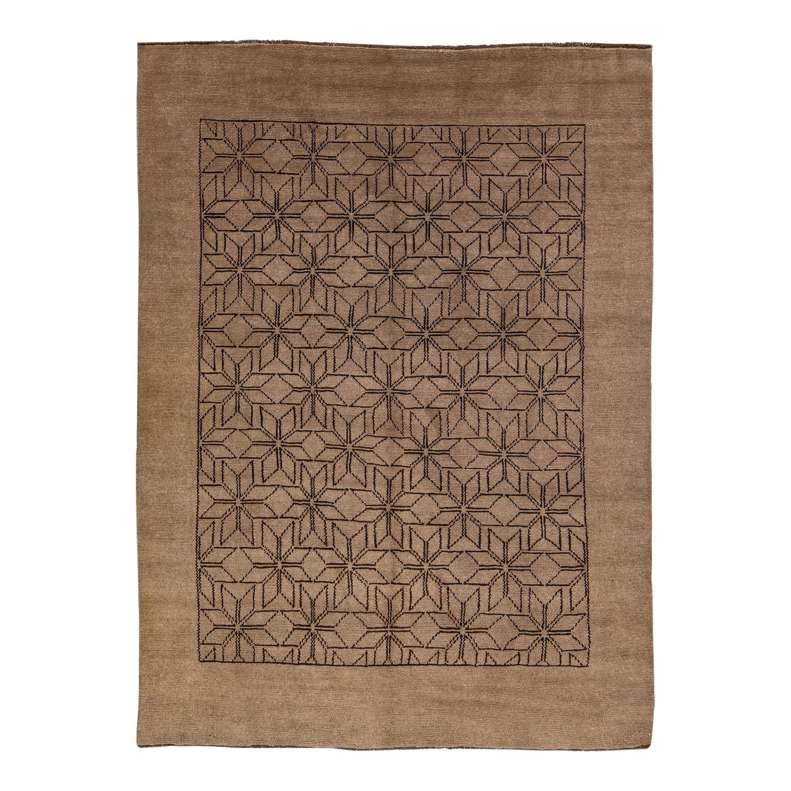 Moroccan Geometric Handmade Wool Rug 7' x 9'6: Moroccan Geometric Handmade Wool Rug 7' x 9'6 Enhance your space with this exquisite Modern Moroccan Style Handmade Geometric Motif Wool Rug. Crafted with care, this rug showcases a light brown color 