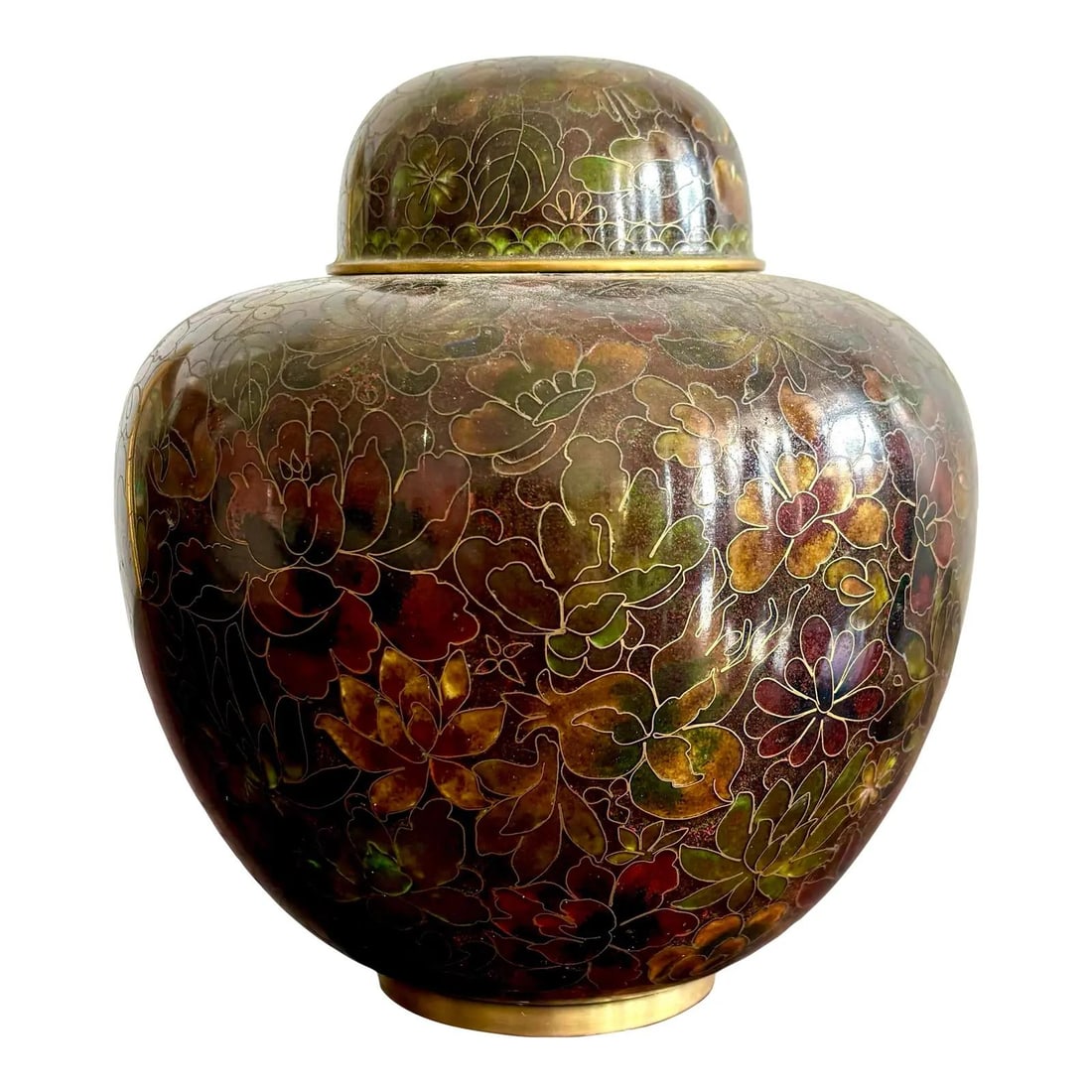 Vintage Cloisonne Jar with Lid and Gold Detailing 6 x 6 x 7.5: Vintage Cloisonne Jar with Lid and Gold Detailing 6 x 6 x 7.5 Discover the allure of this vintage cloisonne jar, featuring a decorative lid and exquisite gold detailing. This richly patinated piece sh