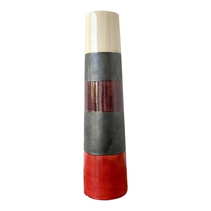 Large Cylindrical Studio Pottery Vase With Bold Color Block Design (1 of 9)