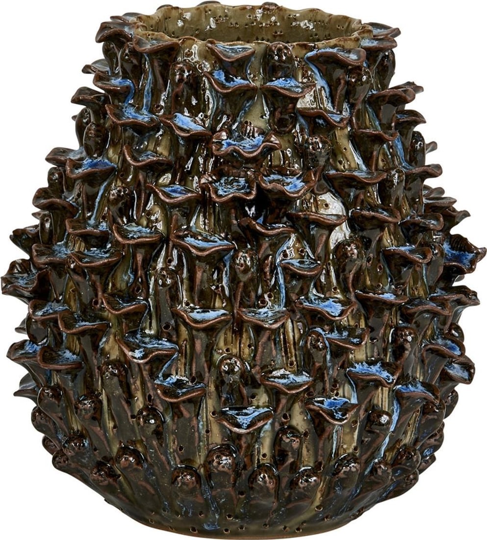 Handmade Earth Tone and Sea Blue Vase 9H 7W 7D: Handmade Earth Tone and Sea Blue Vase 9H 7W 7D This exquisite Earth Tone & Sea Blue Craft Vase showcases artistic elegance with its stunning handmade design. Standing at 9 inches tall, this vase featu
