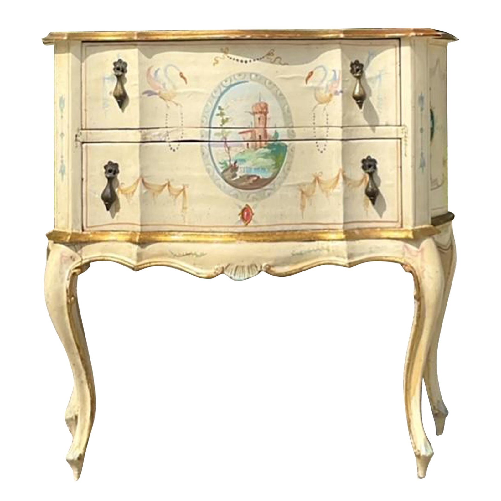Vintage Italian Hand Painted Swag Lowboy Ecru Wood Accent Piece (1 of 10)