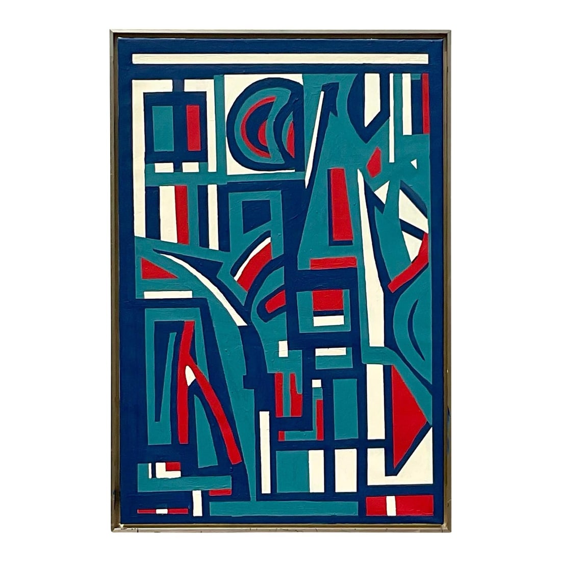Vintage Boho Geometric Abstract Canvas Art 33.75 x 50: Vintage Boho Geometric Abstract Canvas Art 33.75 x 50 This vintage Boho geometric abstract oil painting features a dynamic interplay of hard angles and soft curves, resulting in captivating abstract s