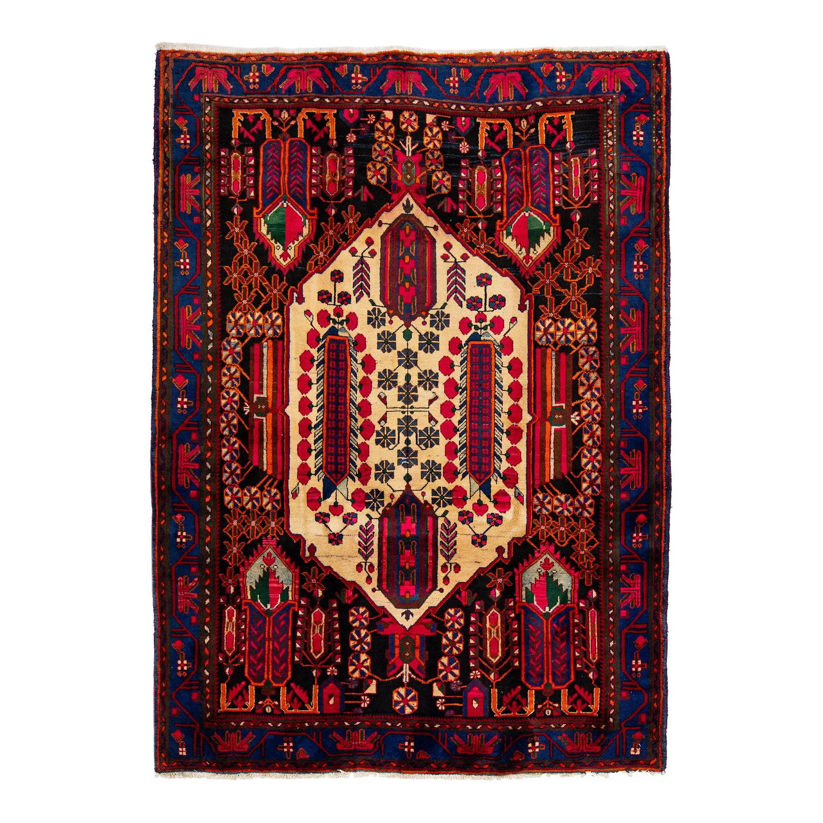 1960s Handmade Persian Bidjar Medallion Wool Rug Navy Blue 5'5 x 7'5 (1 of 6)