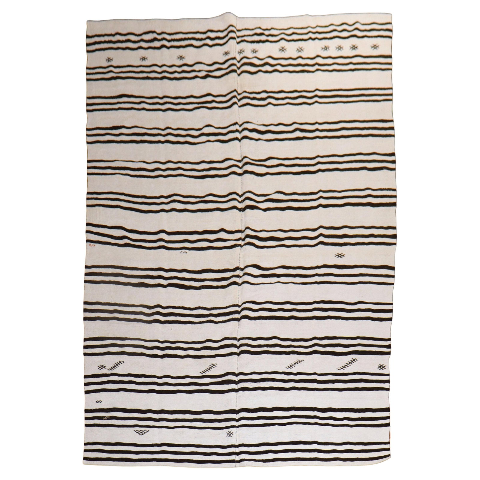 Mid-20th Century Hand-Knotted Turkish Kilim in Ivory and Black (1 of 10)