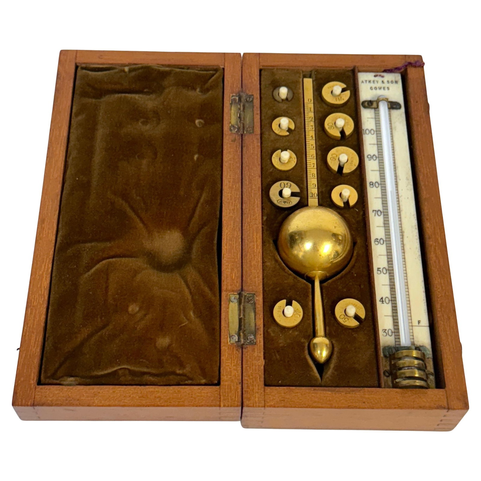 Complete Regency Sikes' Hydrometer Set by Atkey & Son 1830: Complete Regency Sikes' Hydrometer Set by Atkey & Son 1830 Discover this exceptional Sikes' Hydrometer Set by Atkey & Son, Cowes, dating back to circa 1830. This rare piece showcases the elegance of R