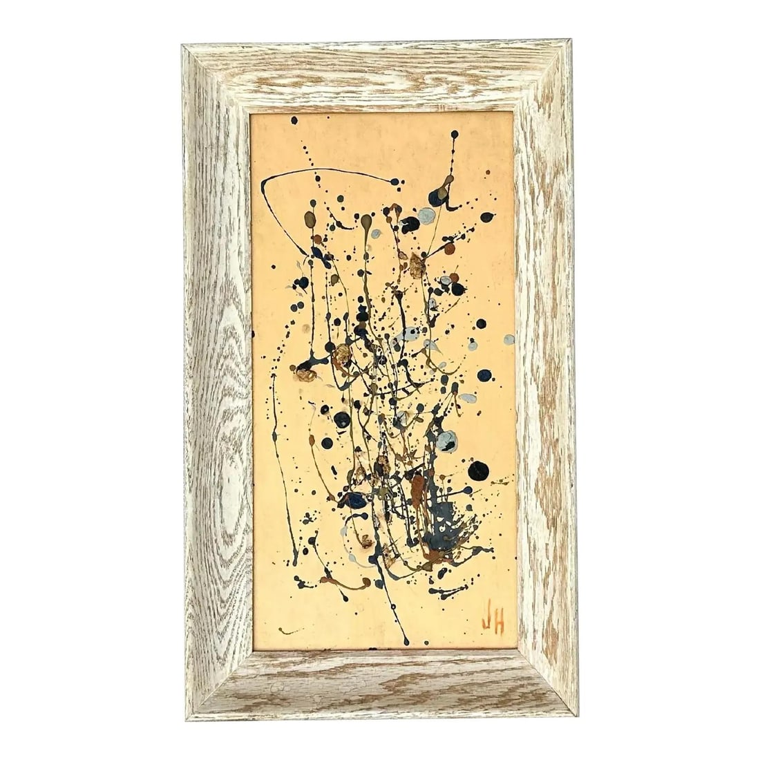 Midcentury Modern Abstract Oil Painting on Board 11 x 18.8 Tan: Midcentury Modern Abstract Oil Painting on Board 11 x 18.8 Tan Elevate your space with this striking midcentury modern abstract oil on board painting. This captivating artwork showcases a dynamic inte