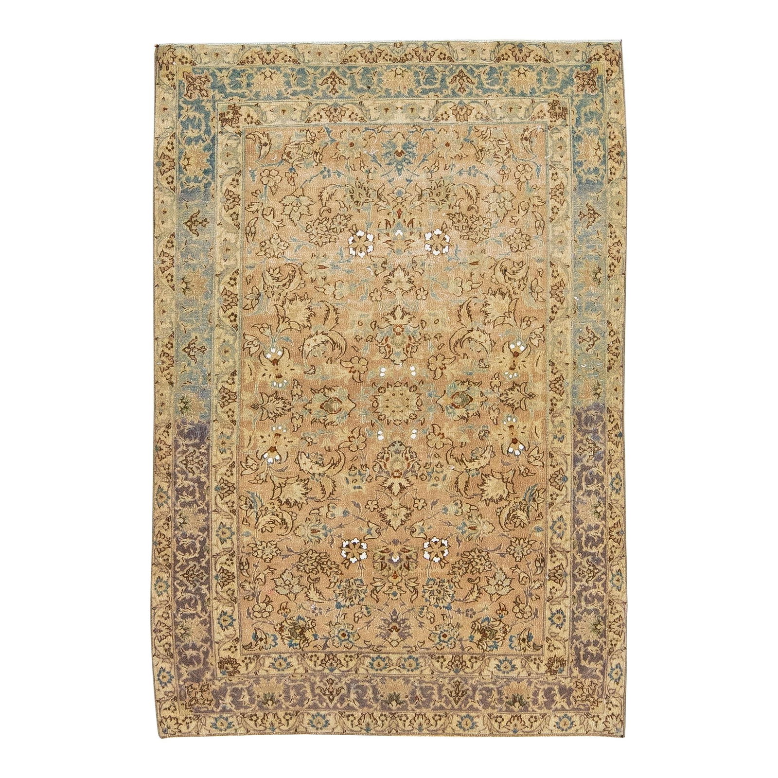 Antique Kirman Wool Rug Tan Floral Design 3' x 4'9 (1 of 6)