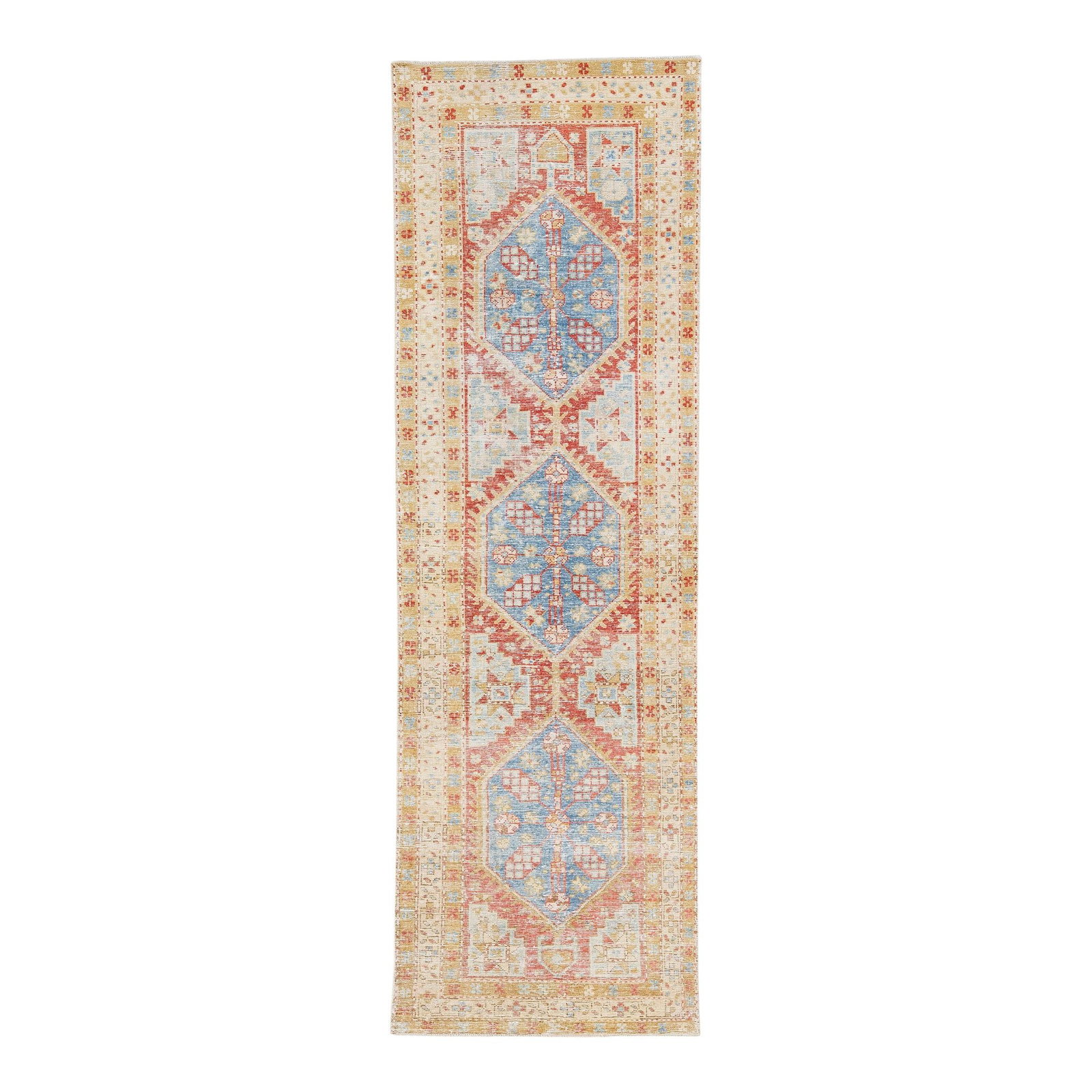 Antique Persian Heriz Wool Runner 3'3 x 10'8 Multicolor Geometric Pattern (1 of 7)