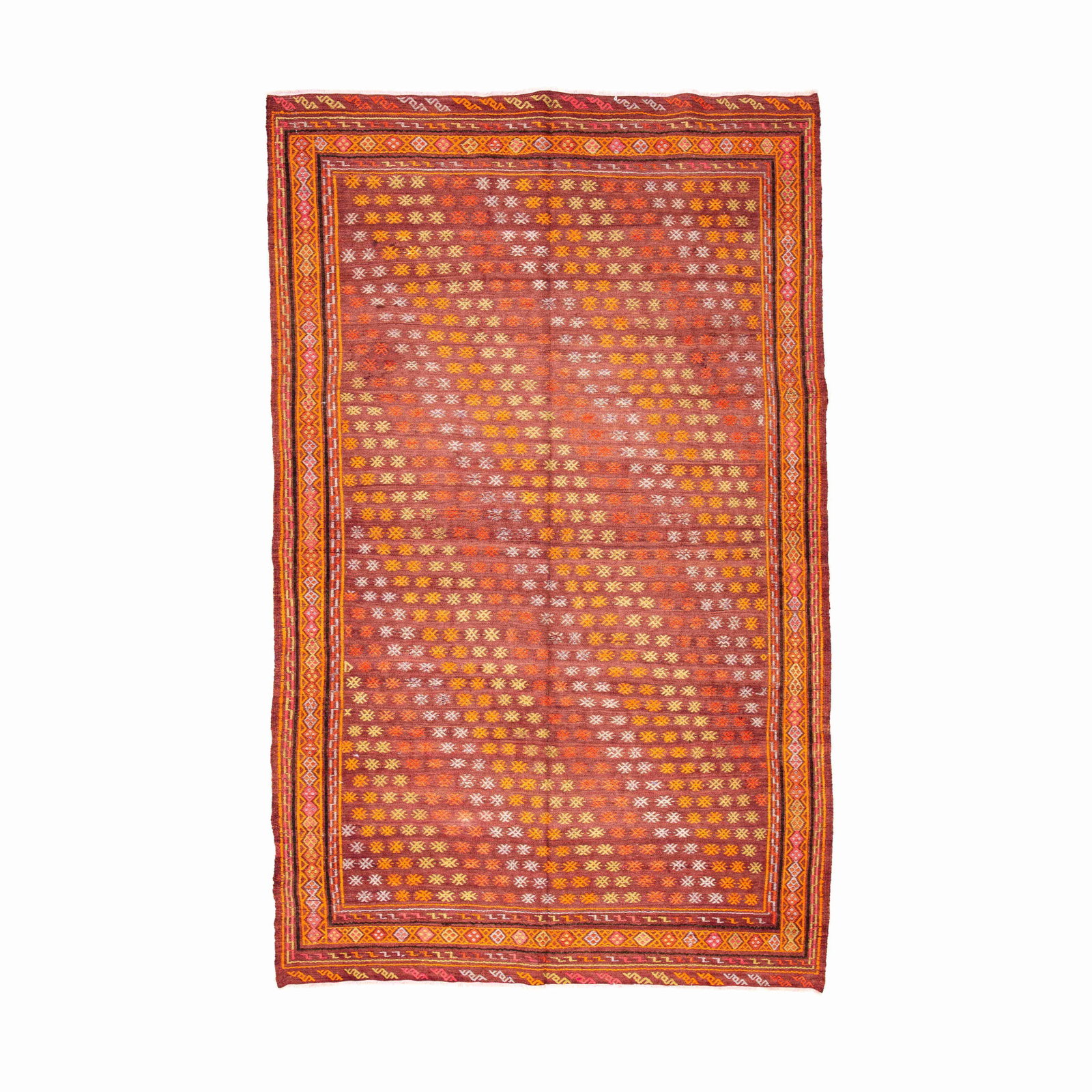 Authentic Handmade Cicim Wool Kilim 72.4 x 113.8 Inches: Authentic Handmade Cicim Wool Kilim 72.4 x 113.8 Inches Discover the beauty of this Authentic Handmade Cicim Kilim, crafted with care from high-quality wool on wool. This stunning flat-woven piece sho