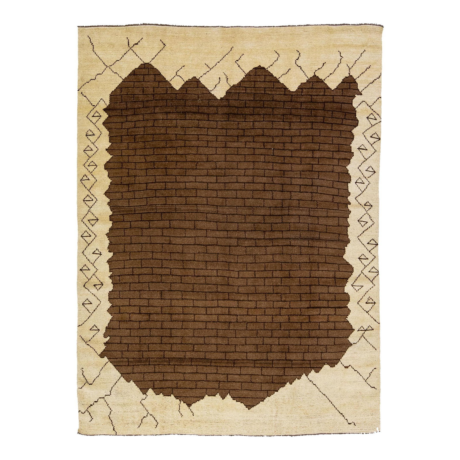 Art Deco Brown Handmade Wool Rug 6'11 x 9'3 Geometric Design: Art Deco Brown Handmade Wool Rug 6'11 x 9'3 Geometric Design Enhance your space with this stunning Modern Art Deco Style handmade wool rug from our Northwest collection. Featuring a rich brown color f