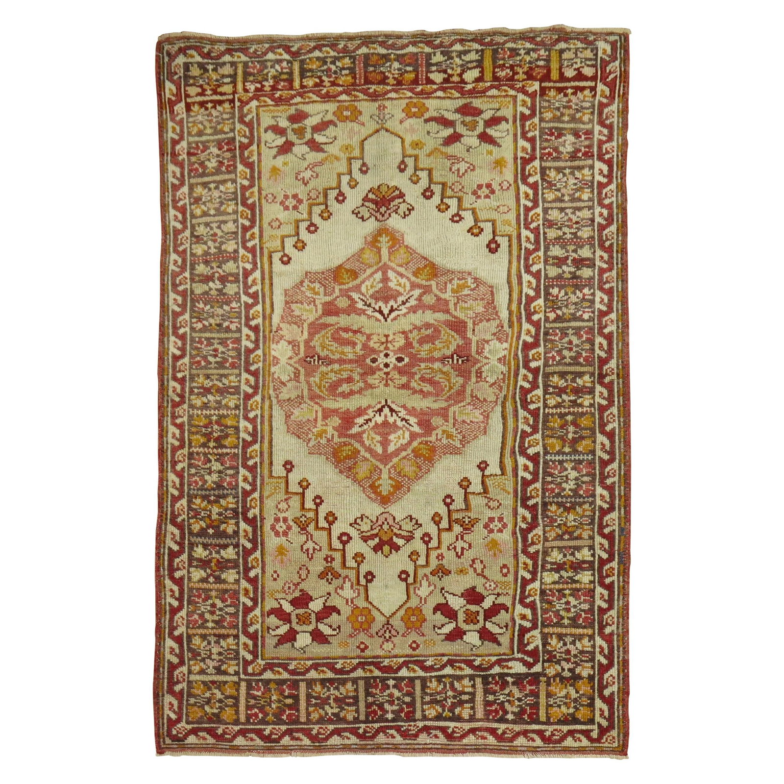 Zabihi Antique Ivory Turkish Scatter Rug 39 x 57 Gothic Hand-Woven Wool (1 of 6)