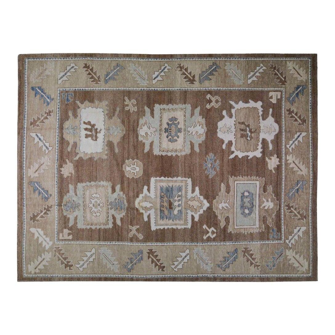 Slate Gray Hand-Knotted Wool Rug in Oushak Style 10'6" x 14': Slate Gray Hand-Knotted Wool Rug in Oushak Style 10'6" x 14' This Turkish Oushak wool rug is hand-knotted using traditional techniques, showcasing a blend of classic artistry and contemporary design. 