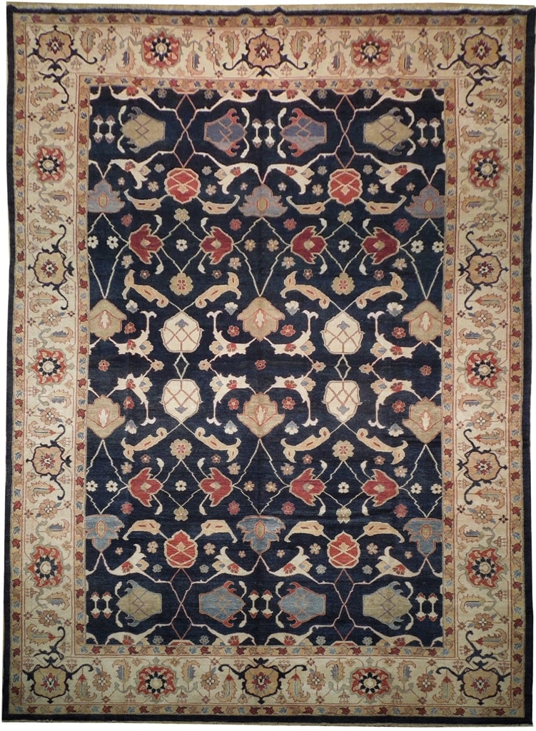 Navy Blue Chobi Peshawar Oushak Silky Wool Area Rug 9'11 x 14'1 (1 of 6)