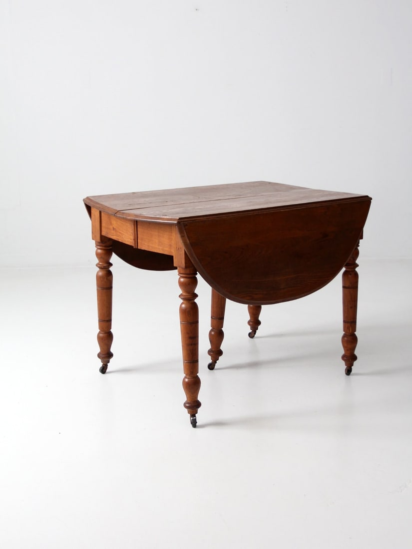 Antique Oak Drop Leaf Table with Turned Legs on Casters (1 of 15)