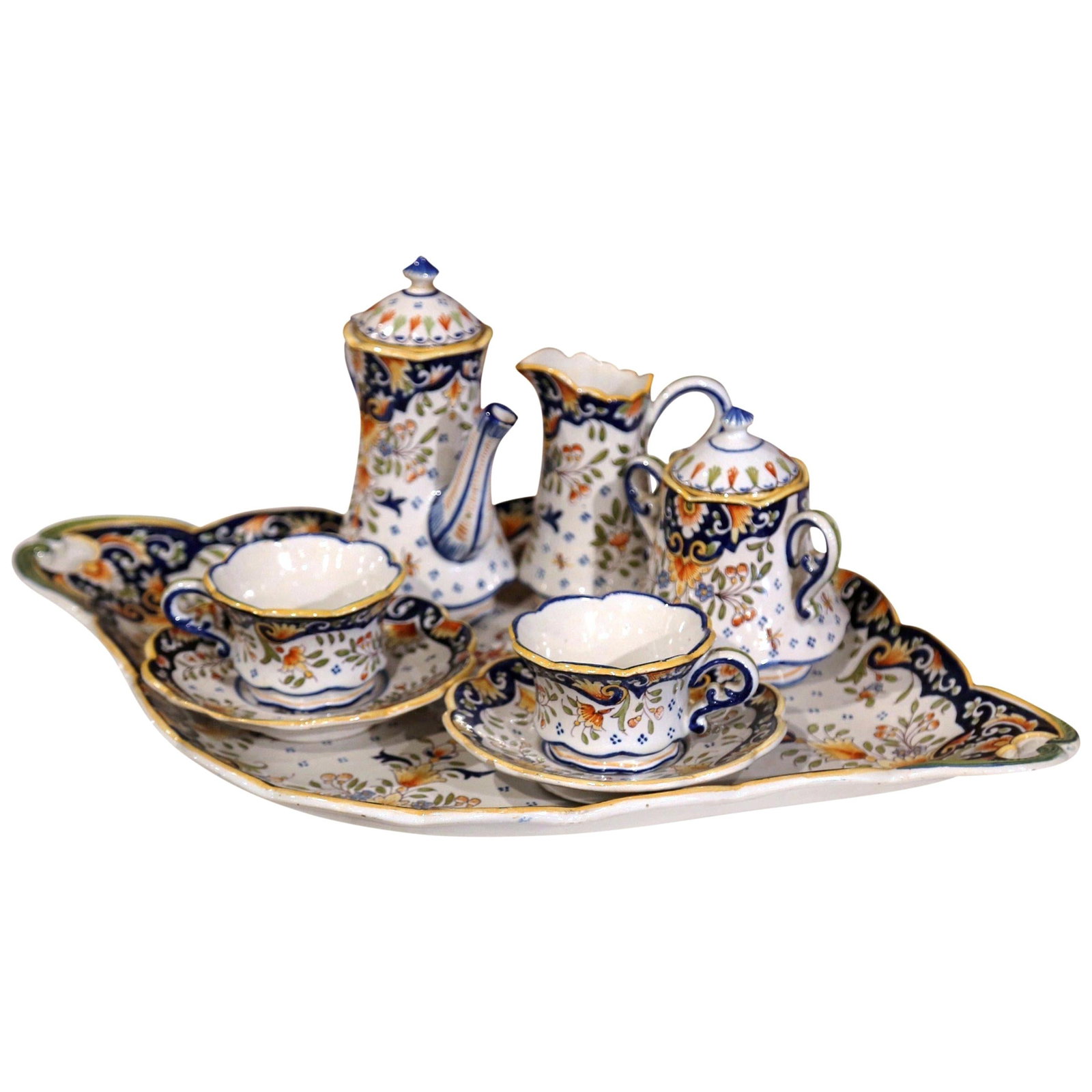 Elegant Early 20th Century French Faience Coffee Set from Blois 10 Pieces (1 of 8)