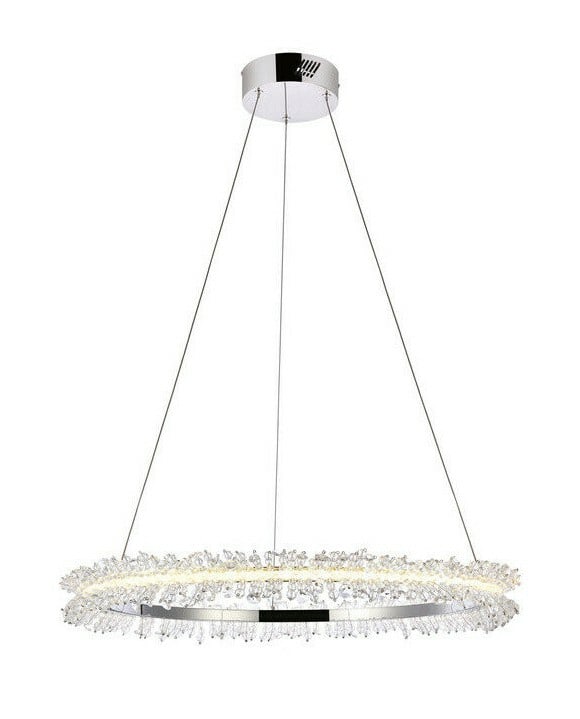 Chrome Crystal LED Chandelier Laurel 26 Inch Modern Pendant: Chrome Crystal LED Chandelier Laurel 26 Inch Modern Pendant This modern chandelier features a polished chrome finish with crystal accents, creating a contemporary look ideal for living rooms, dining r