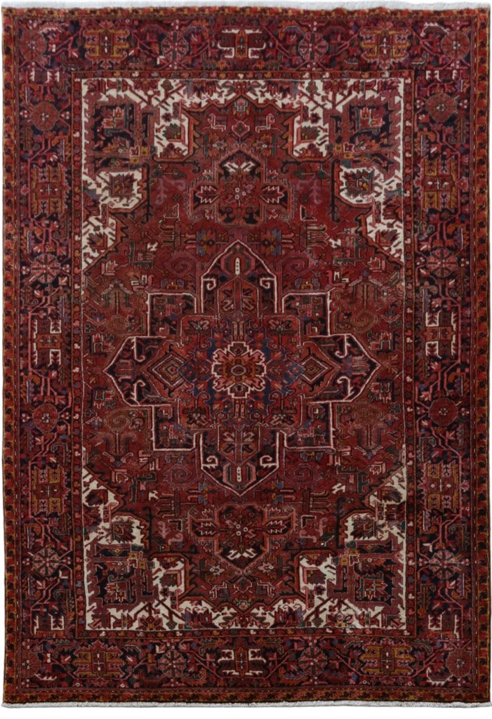 Handmade Persian Heriz Rug 9.10 x 12.11 Red Wool Artisan Craft: Handmade Persian Heriz Rug 9.10 x 12.11 Red Wool Artisan Craft Free continental US Shipping Introducing a stunning 9.10 x 12.11 Handmade Traditional Persian Heriz Rug, a true masterpiece that