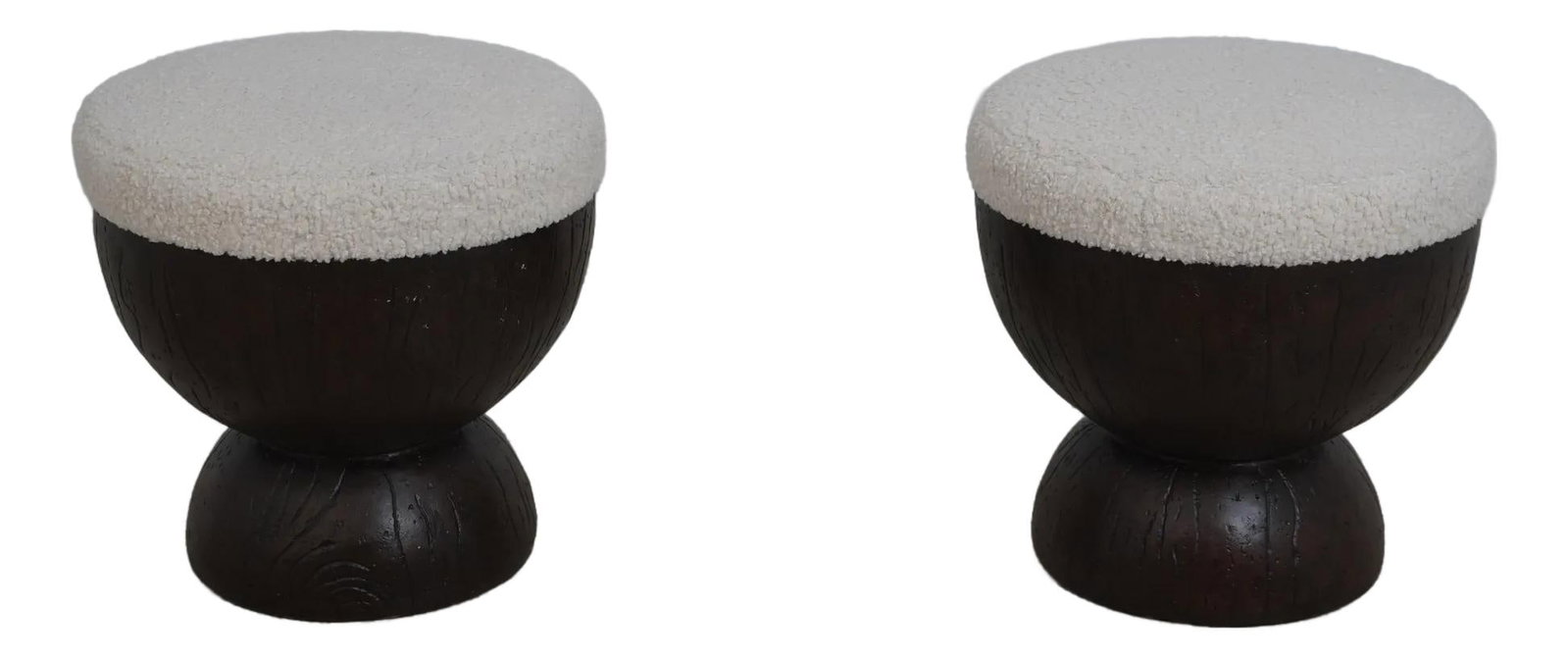 Bernhardt Tree Trunk Design Round Stools Pair in Brown Resin: Bernhardt Tree Trunk Design Round Stools Pair in Brown Resin Enhance your living space with this stylish pair of Bernhardt modern design round stools, featuring a unique 'Tree Trunk' form base. These 