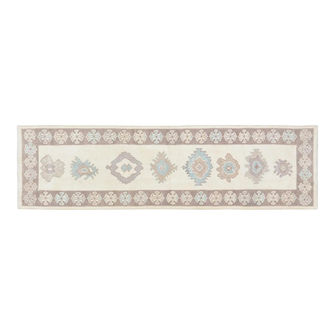 Handcrafted Wool Runner in Oushak Design 2'7" x 7'2": Handcrafted Wool Runner in Oushak Design 2'7" x 7'2" This Oushak hand-knotted wool rug showcases traditional craftsmanship with a modern design sensibility. Made from durable wool, it offers a soft, r