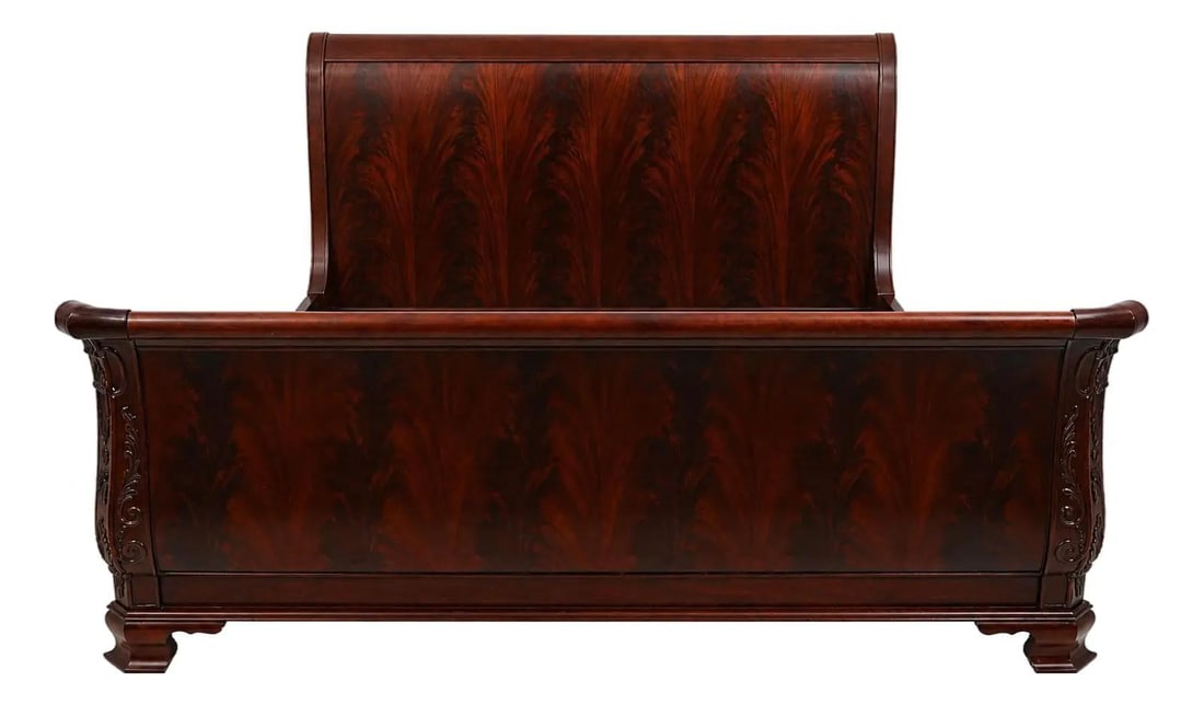 Mahogany king sleigh bed attributed to Hickory Chair Co (1 of 10)