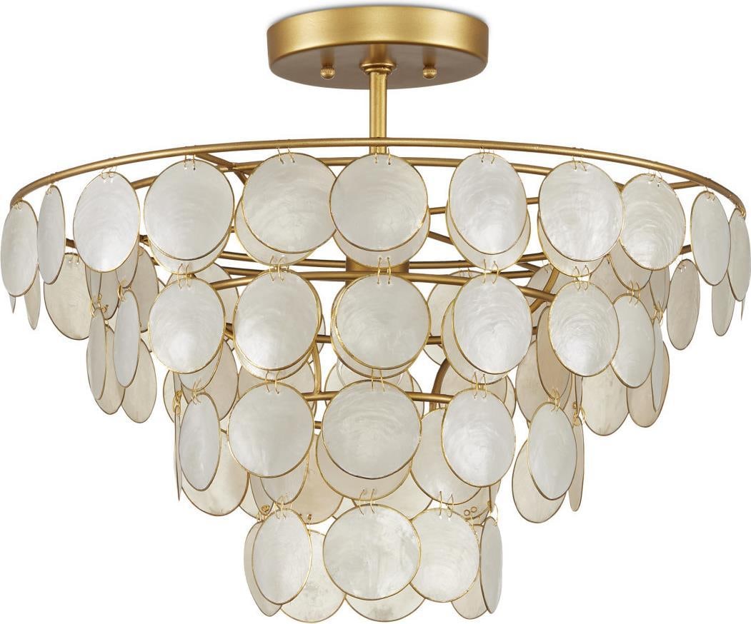 Currey Bon Vivant Gold Semi-Flush Mount Light Fixture: Currey Bon Vivant Gold Semi-Flush Mount Light Fixture Illuminate your space with this elegant semi-flush mount fixture from the Bon Vivant collection by Currey. This stunning piece features a contempo
